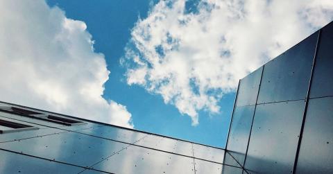 View of building looking up toward sky
